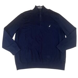 Nautica Mens 2XLT Navy Blue Quarter Zip Sweater Navtech Pullover Preppy Dadcore